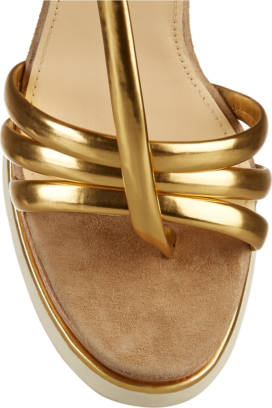 Paloma barceló Metallic Leather And Suede Wedge Sandals in Beige ...
