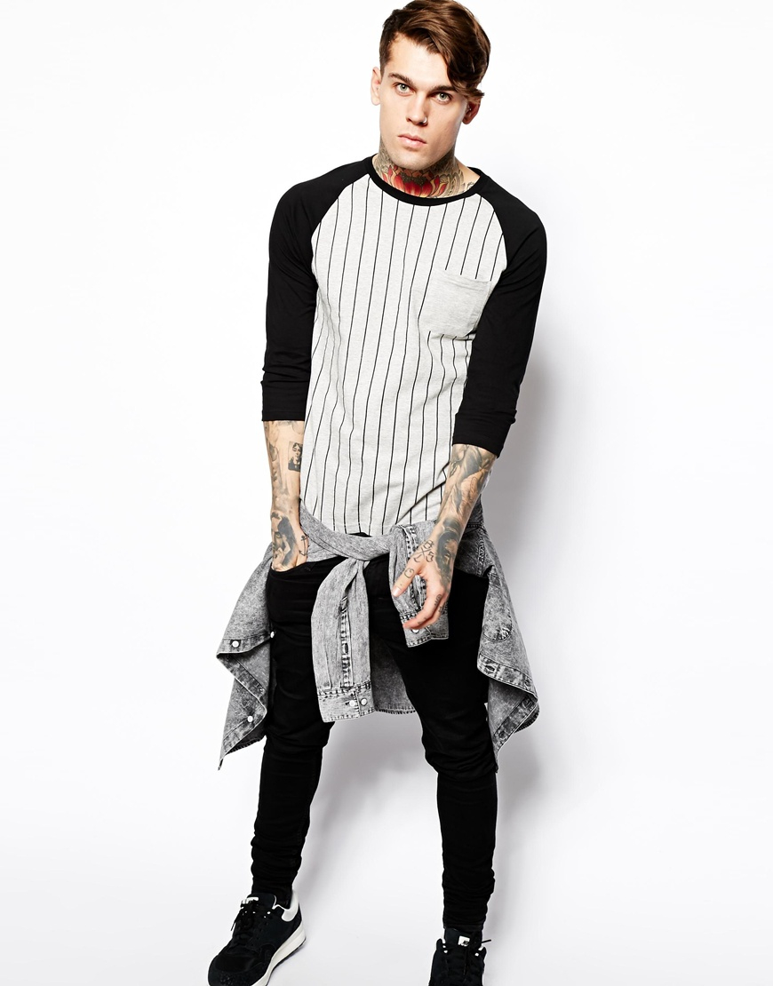 Download ASOS Stripe 3/4 Sleeve T-shirt With Contrast Raglan ...