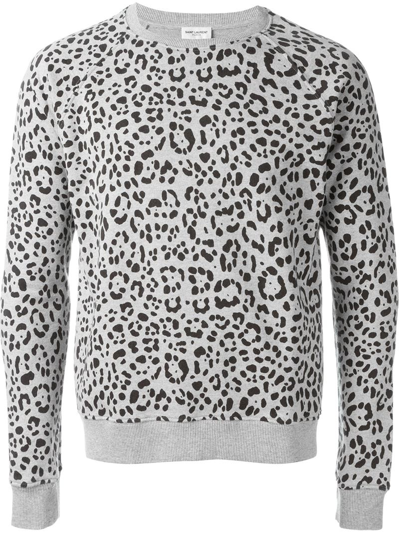 Saint Laurent Cotton Leopard Print Sweatshirt in Grey (Gray) for Men | Lyst