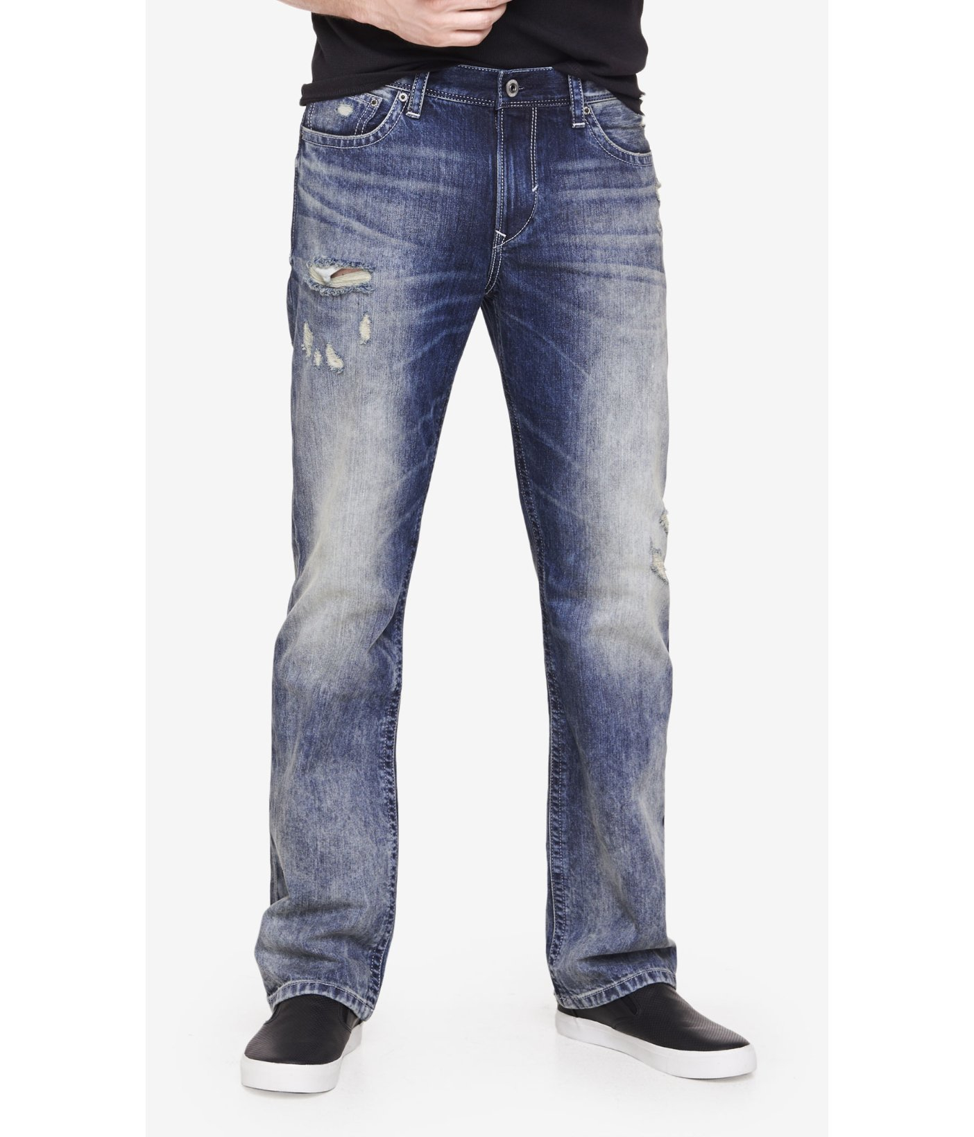 Lyst Express Classic Fit Kingston Distressed Boot Cut Jean in Purple