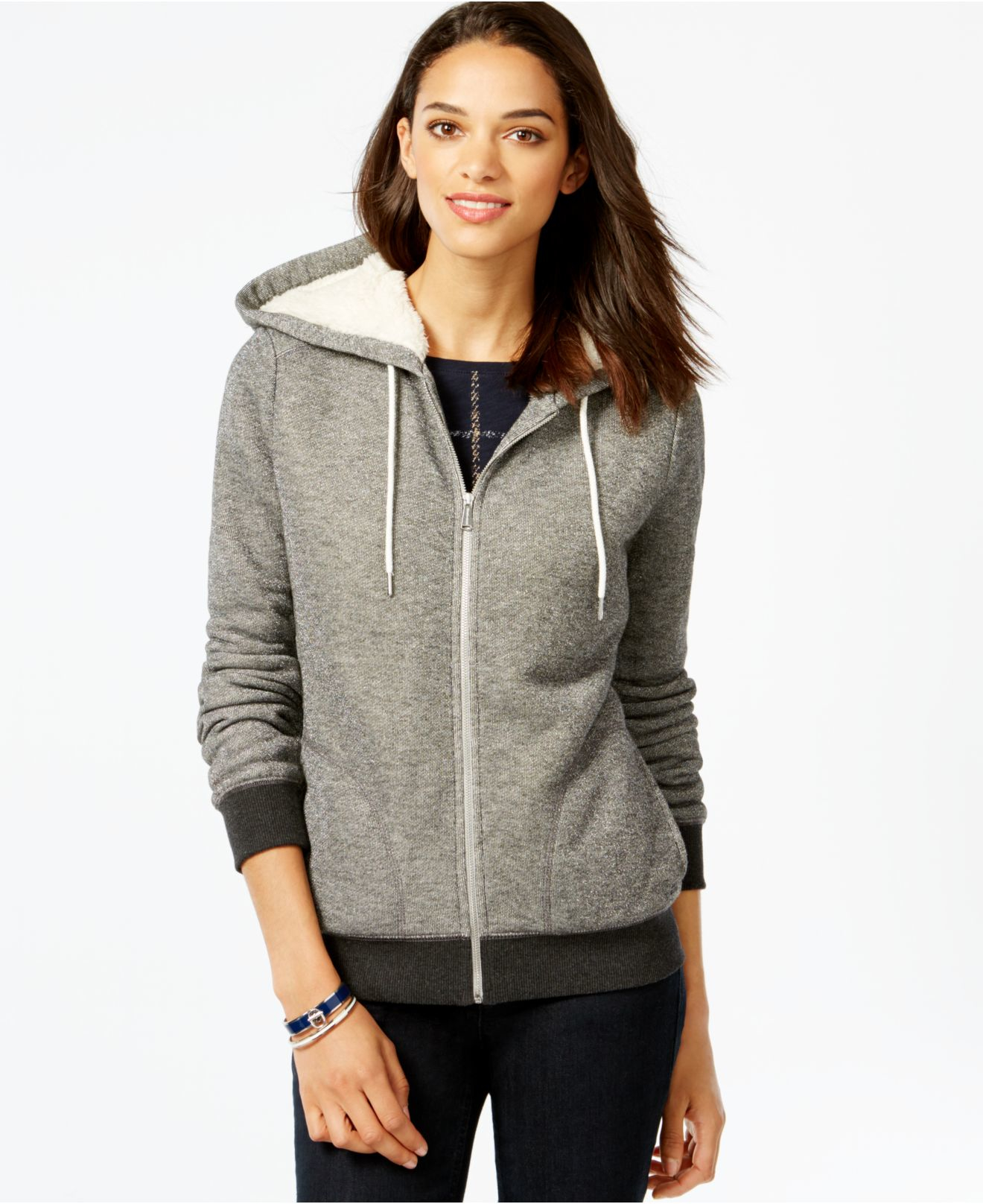 Tommy Hilfiger Faux-fur-lined Hoodie in Grey (Gray) - Lyst