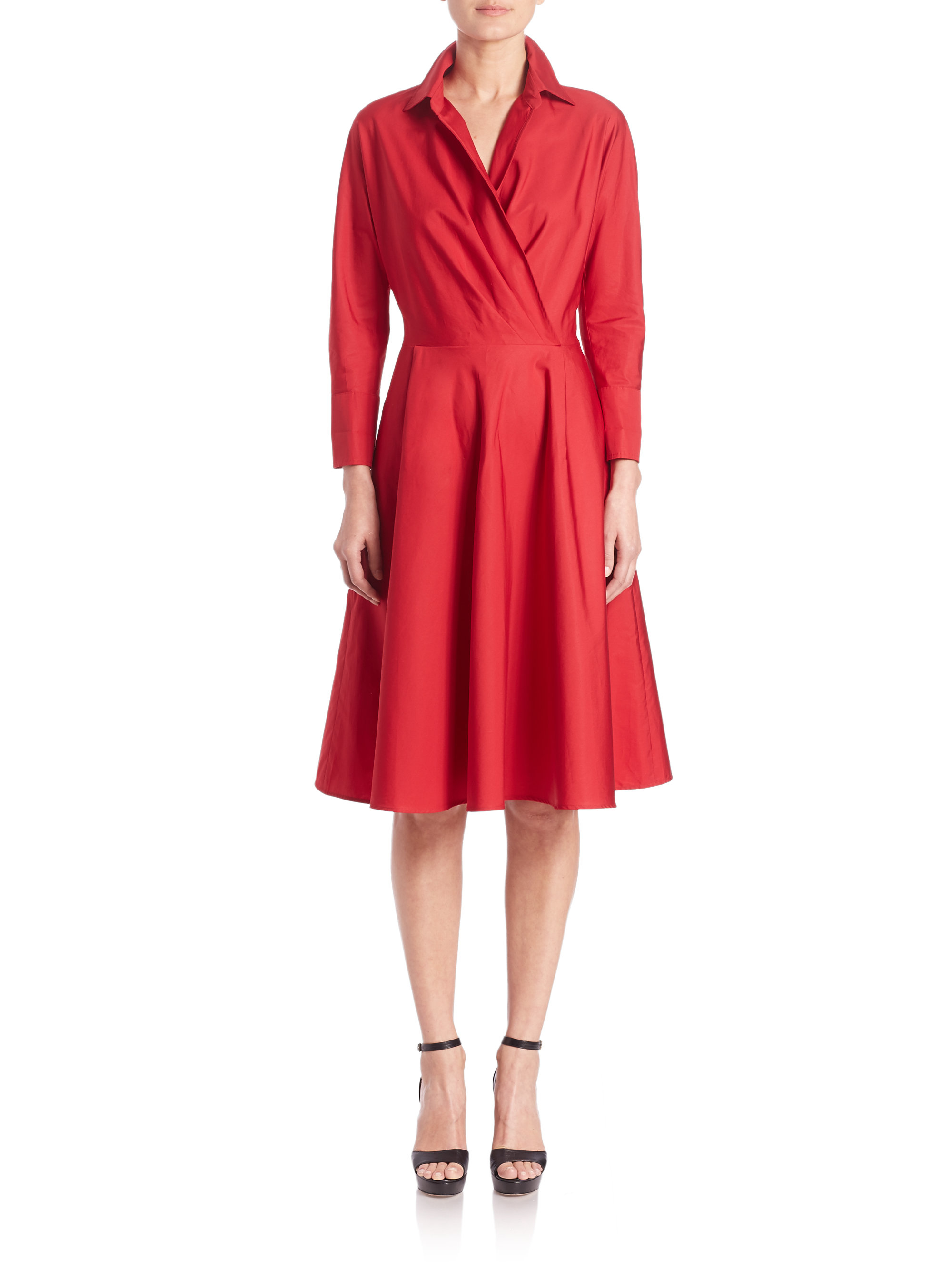 Max Mara Lollo Cotton Poplin Wrap Dress in Red | Lyst