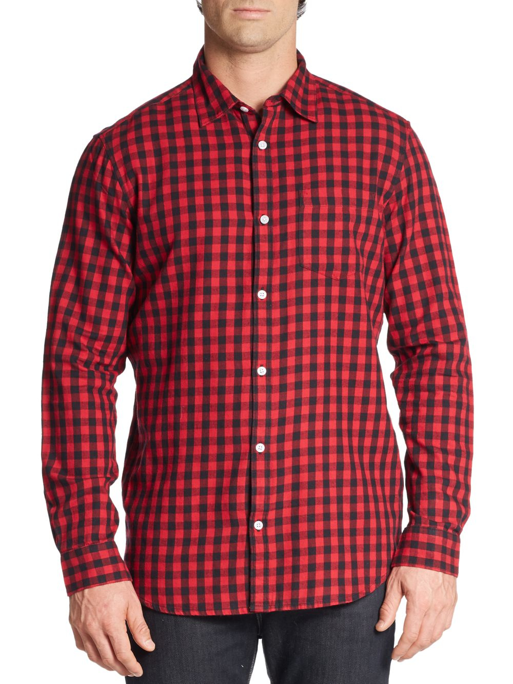 Saks Fifth Avenue Slimfit Buffalo Plaid Cotton Flannel Shirt in Red Black (Red) for Men Lyst