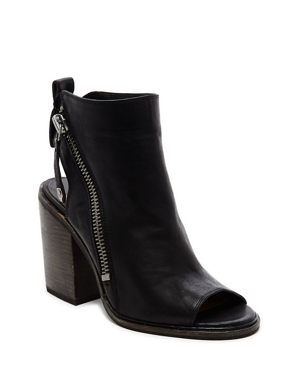 Dolce vita Port Leather Peep Toe Ankle Booties in Black | Lyst