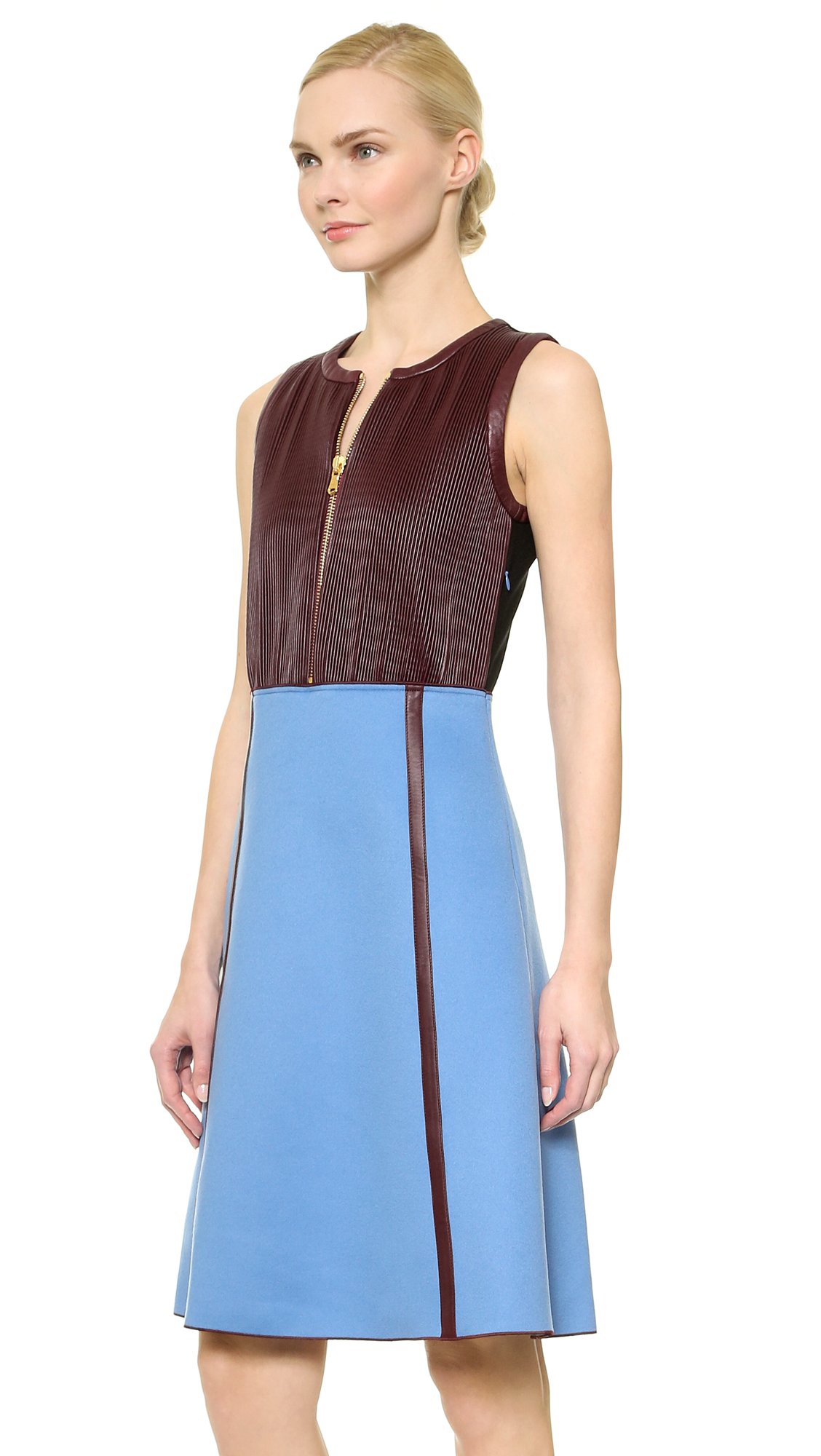 Lyst - Derek Lam Pleated Leather Combo Dress - Lake in Blue