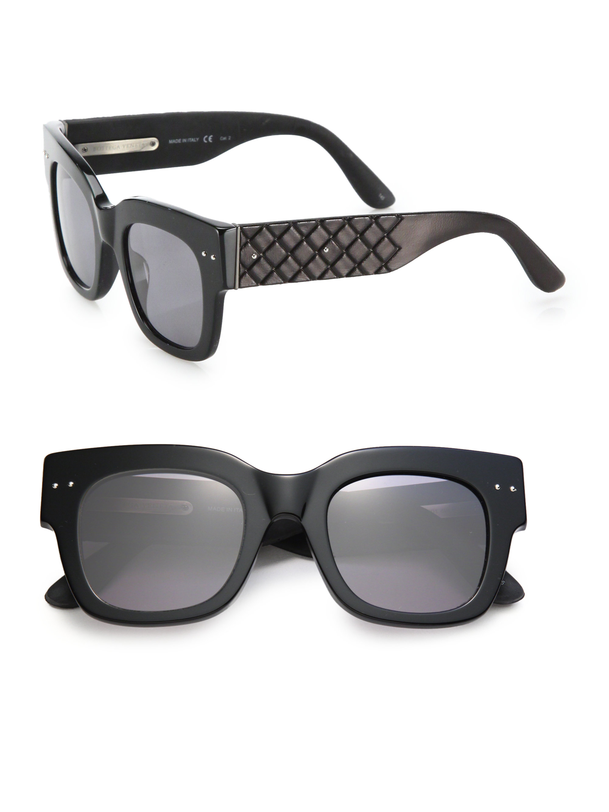 Bottega 49mm Soft Rectangular Leather Sunglasses in Black Lyst