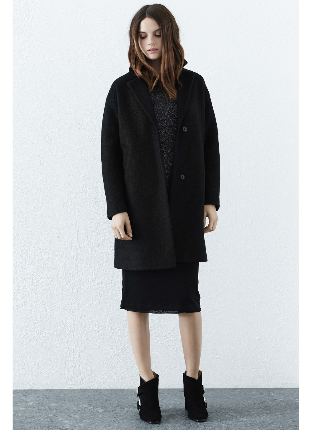 black boucle coatigan