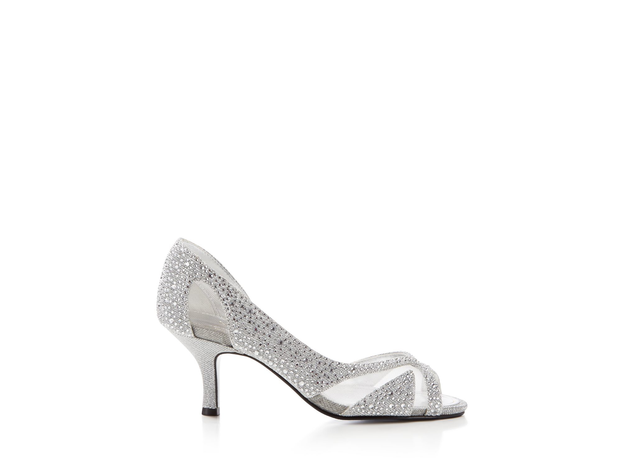 low heel silver peep toe shoes