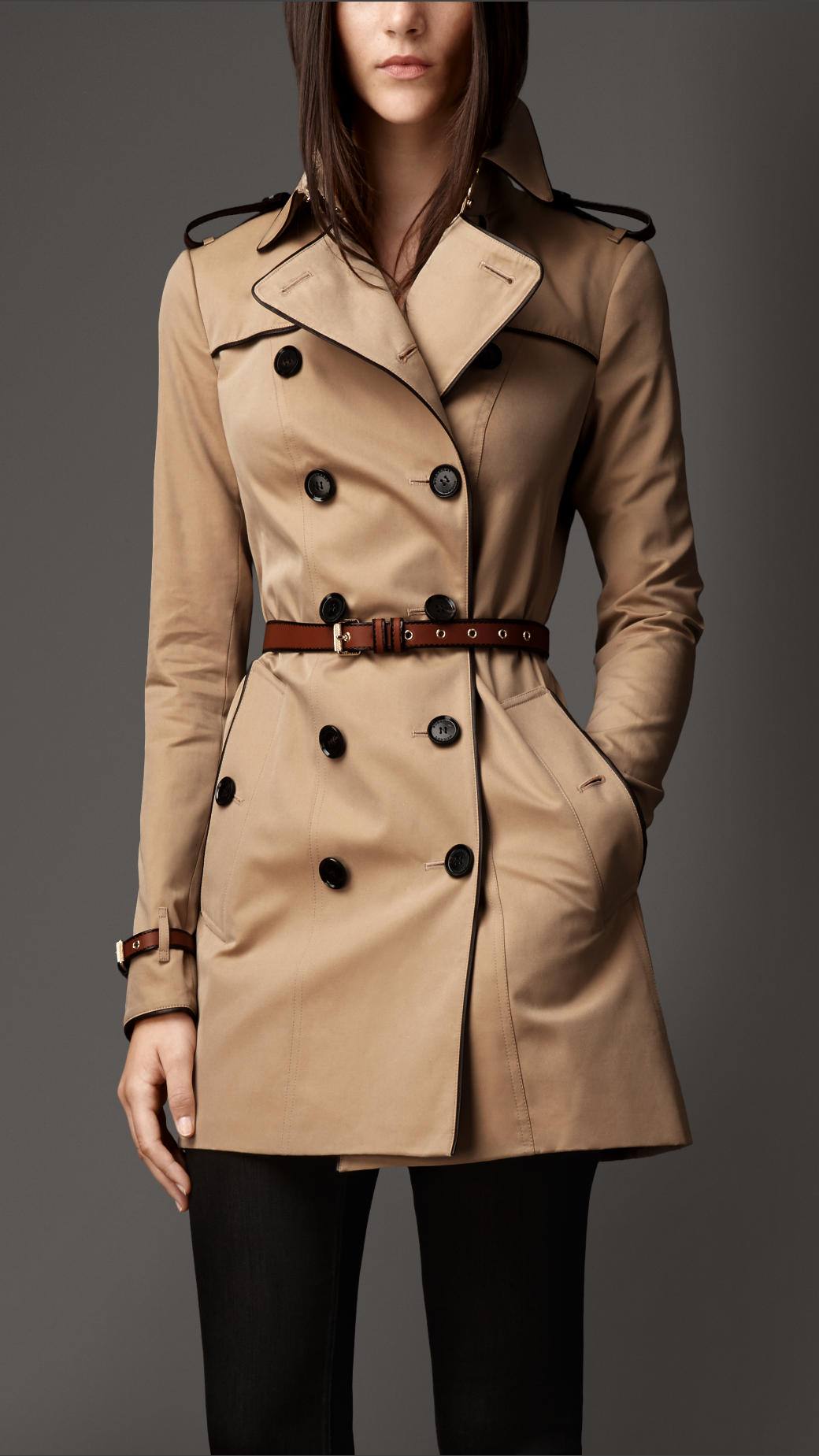 Burberry Mid-Length Leather Trim Trench Coat in Honey (Natural) | Lyst