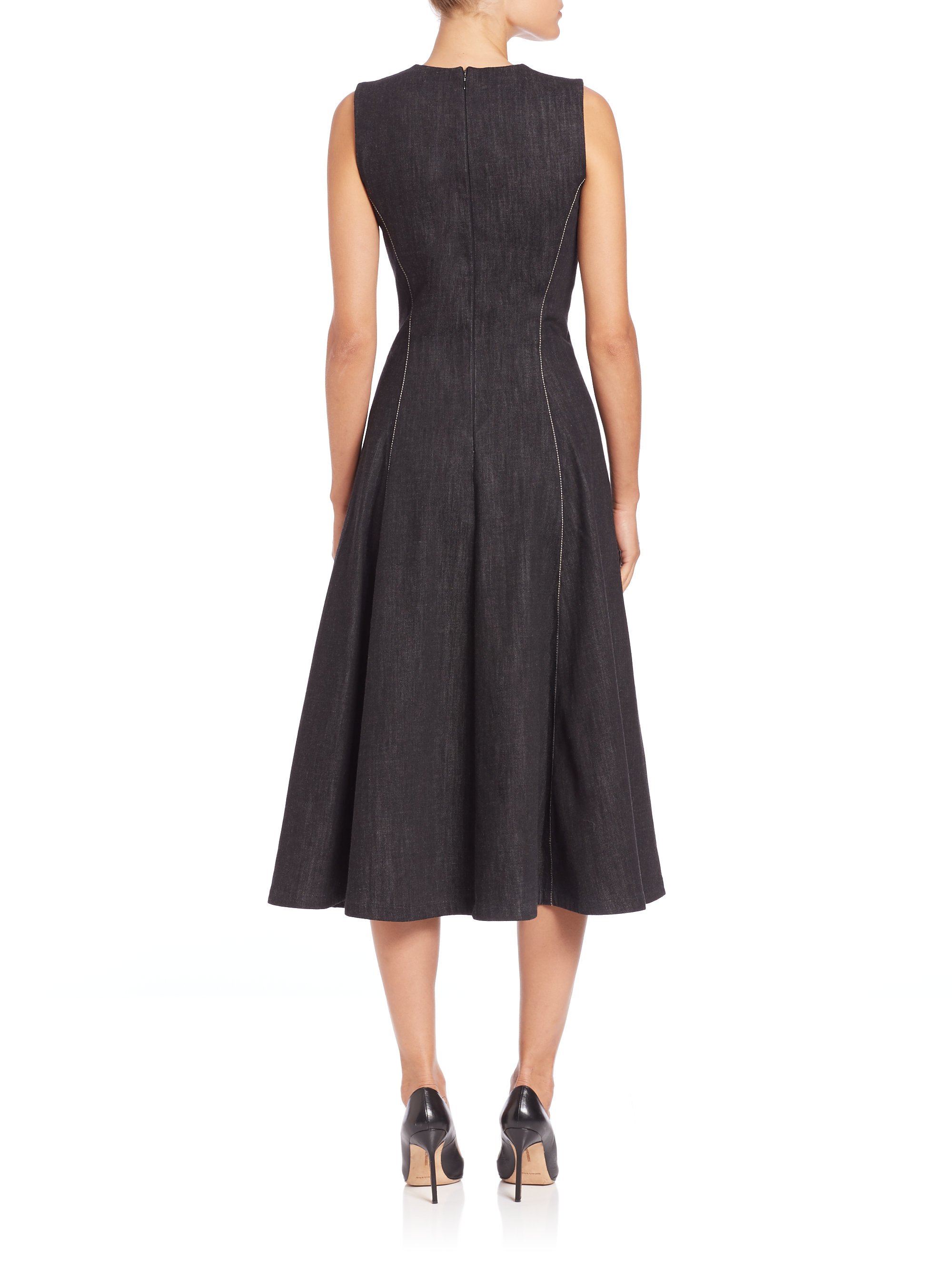 Ralph Lauren Collection Pauline Denim Fit-&-flare Dress in Black | Lyst