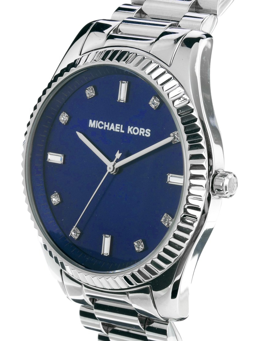 michael kors silver watch blue face