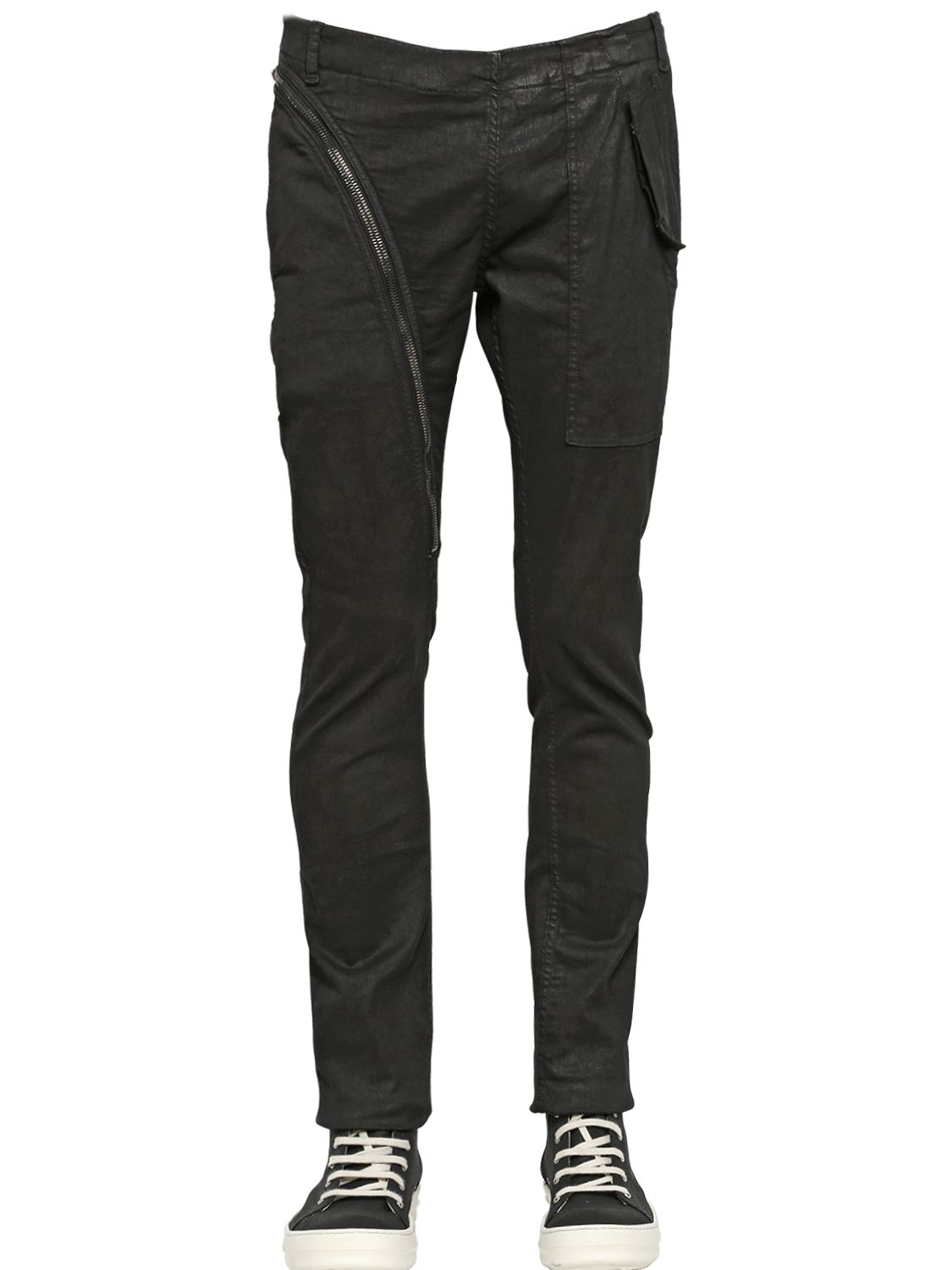 Rick owens Drkshdw Side Zip Waxed Cotton Pants in Black for Men Lyst
