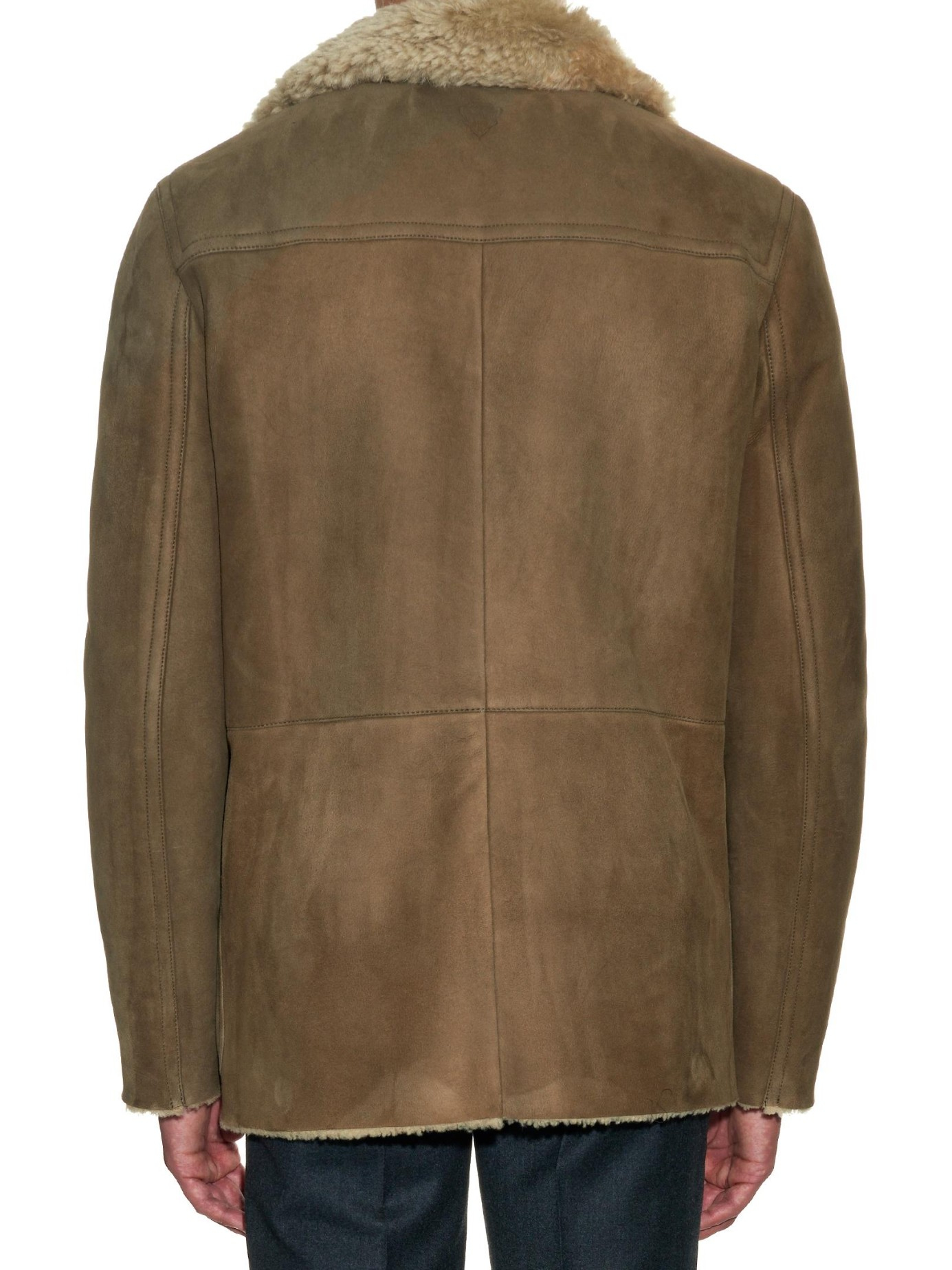 Double-Breasted Shearling Coat in Khaki 