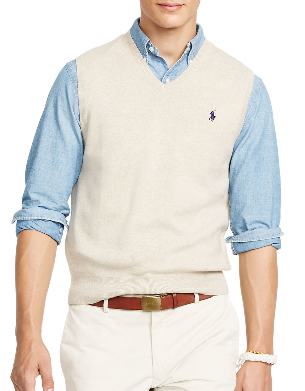 Polo Ralph Lauren Pima V-neck Vest in Natural for Men - Lyst