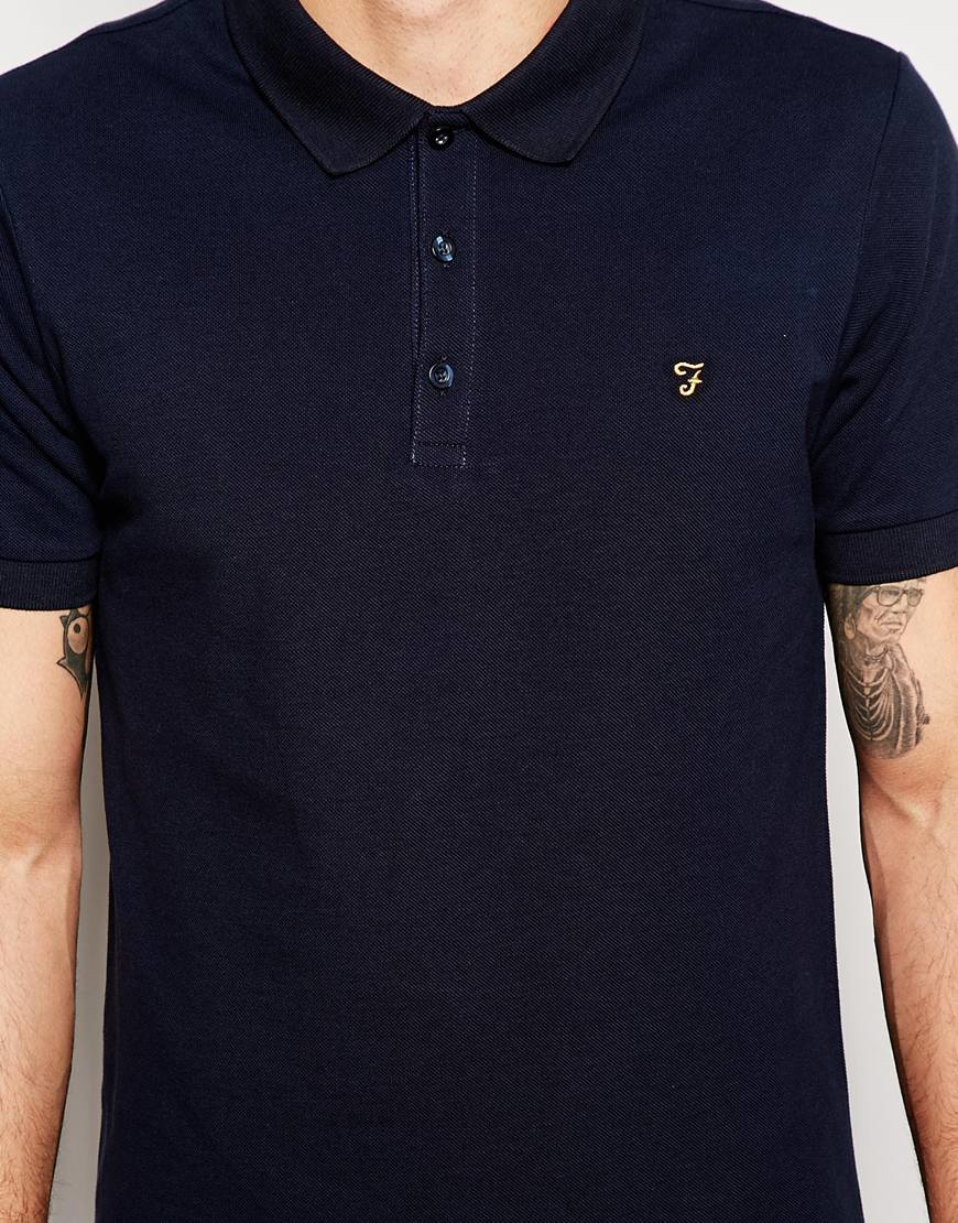 Farah Polo Shirt With F Logo in Blue for Men | Lyst