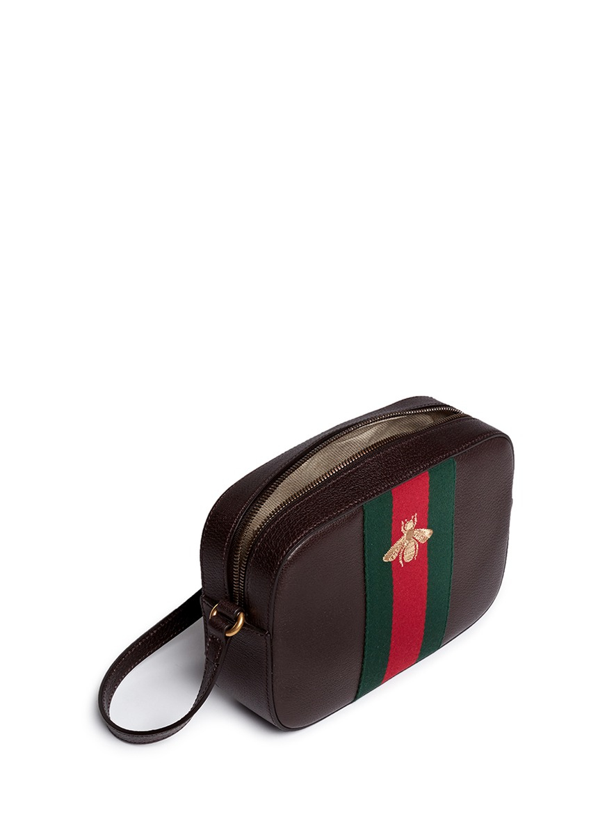 Lyst - Gucci &#39;webby&#39; Bee Embroidery Web Leather Crossbody Bag in Brown