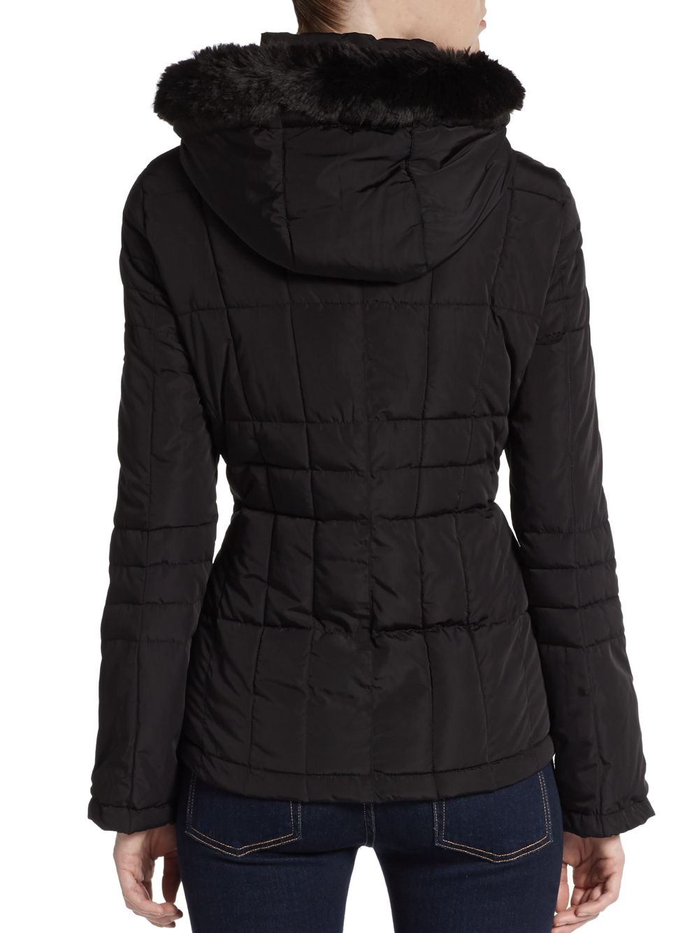 Calvin klein Hooded Faux FurTrimmed Puffer Jacket in Black Lyst