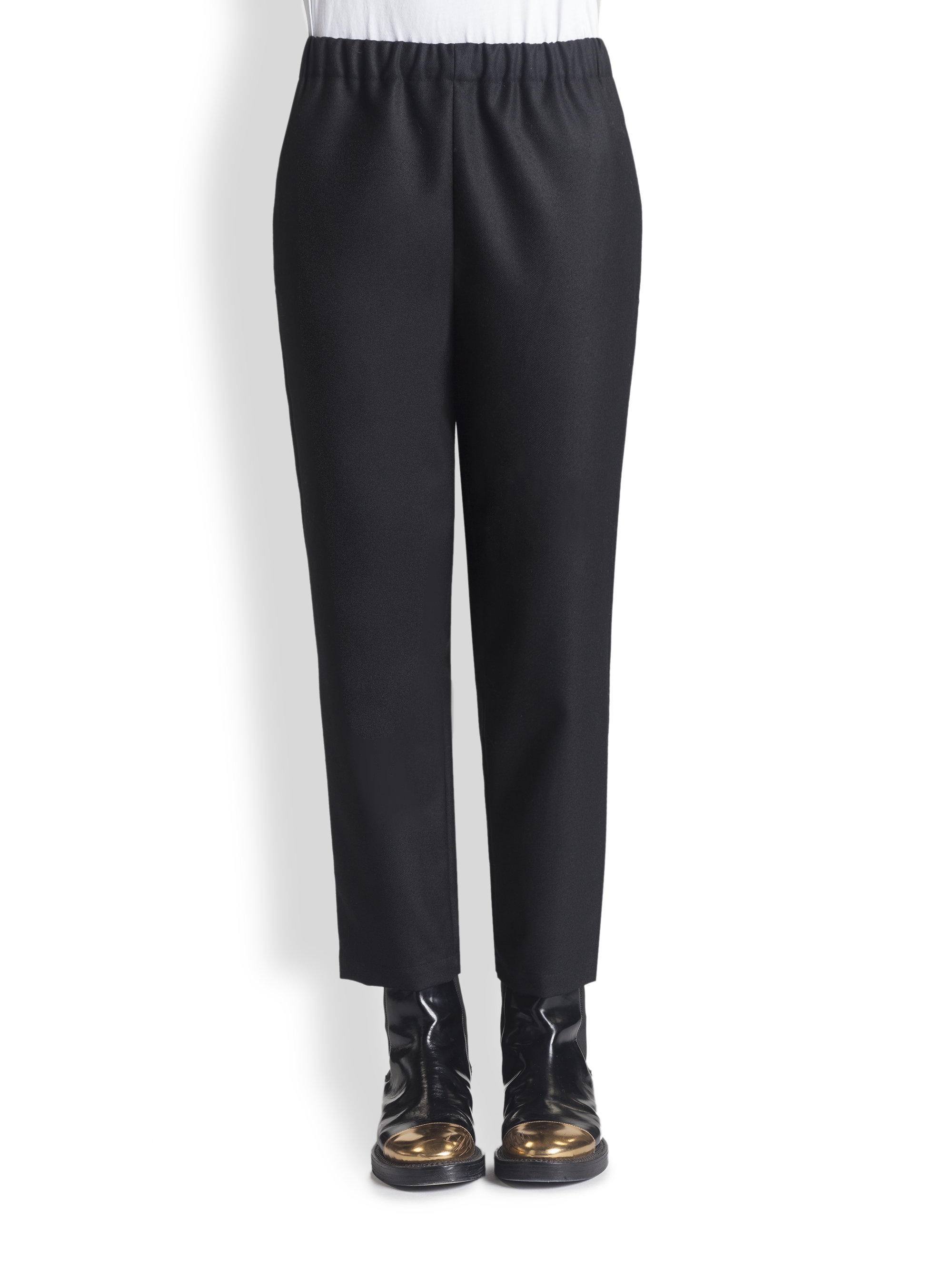 Marni Elastic-Waist Wool Pants in Black | Lyst