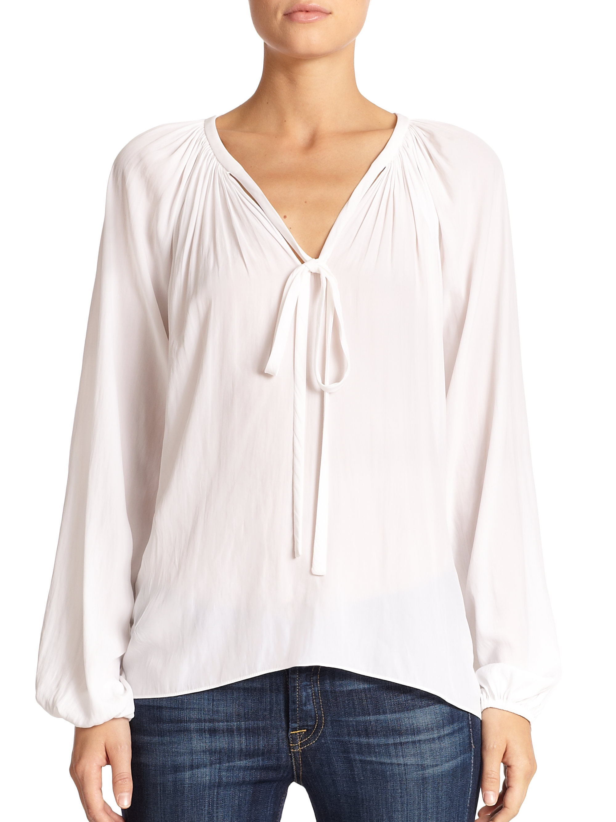 Lyst Ramy brook Paris Vneck Tiefront Blouse in White