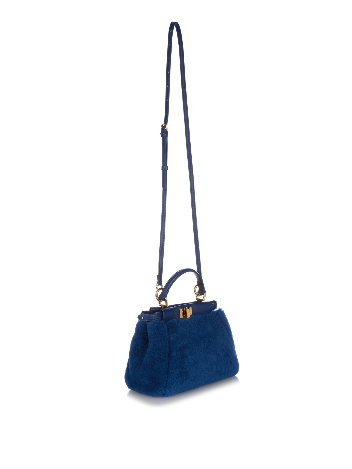 Fendi Mini Peekaboo Shearling Cross-body Bag in Blue