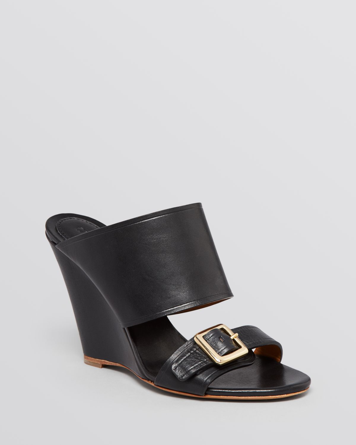 Lyst - Chloé Double Strap Slide Wedge Sandals in Black