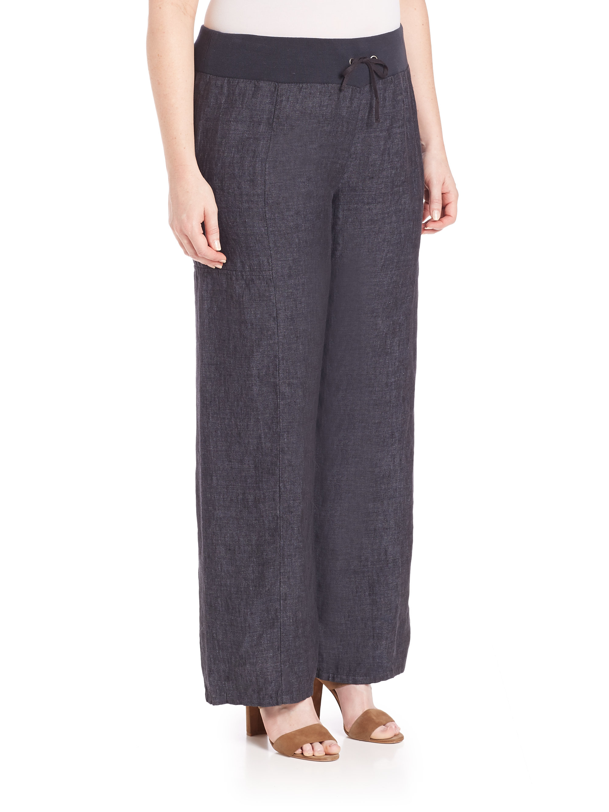Eileen Fisher Delave Wide-leg Organic Linen Pants in Denim (Gray) - Lyst