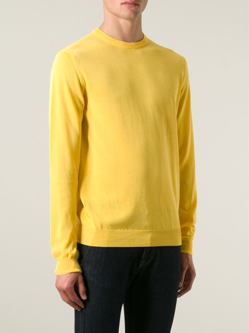 Zanone Crew Neck Sweater in Yellow for Men | Lyst