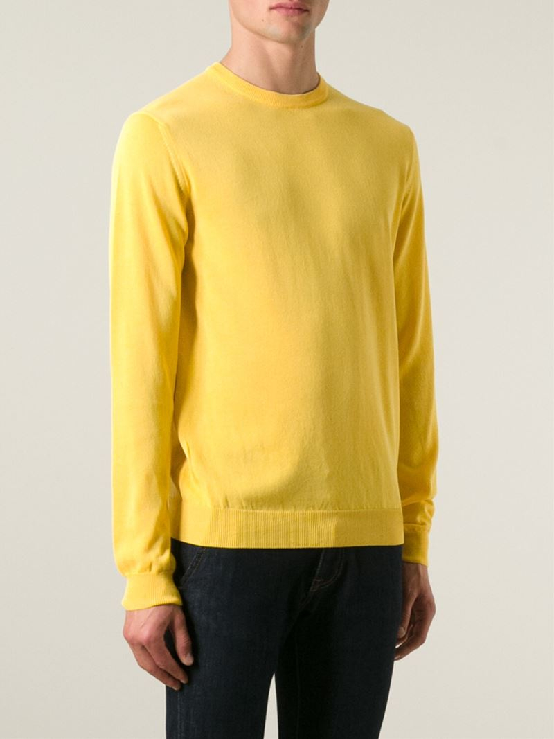 Zanone Crew Neck Sweater in Yellow for Men Lyst