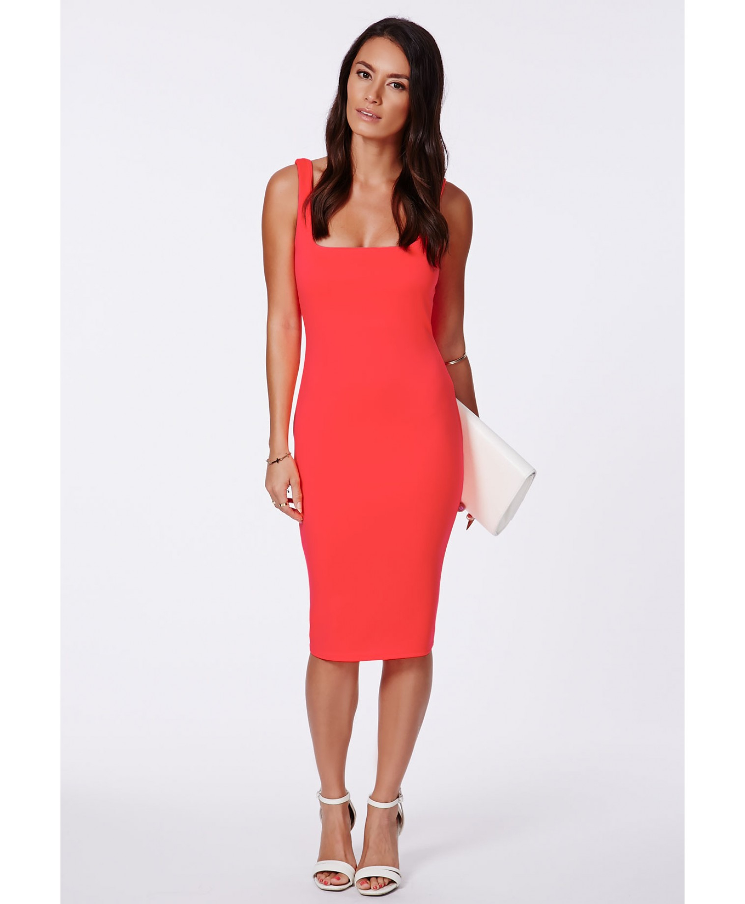 neon orange midi dress