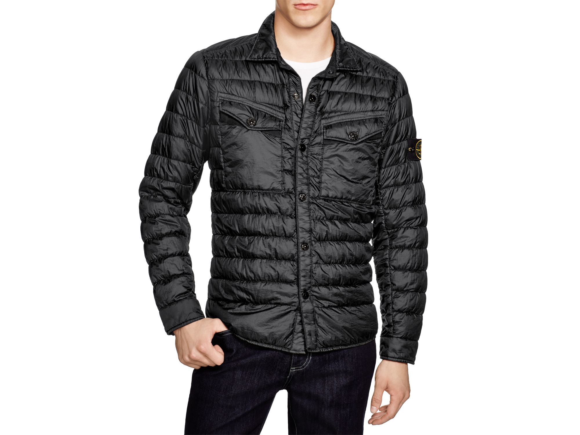 Stone Island Down Shirt Jacket in Charcoal (Black) for Men - Lyst