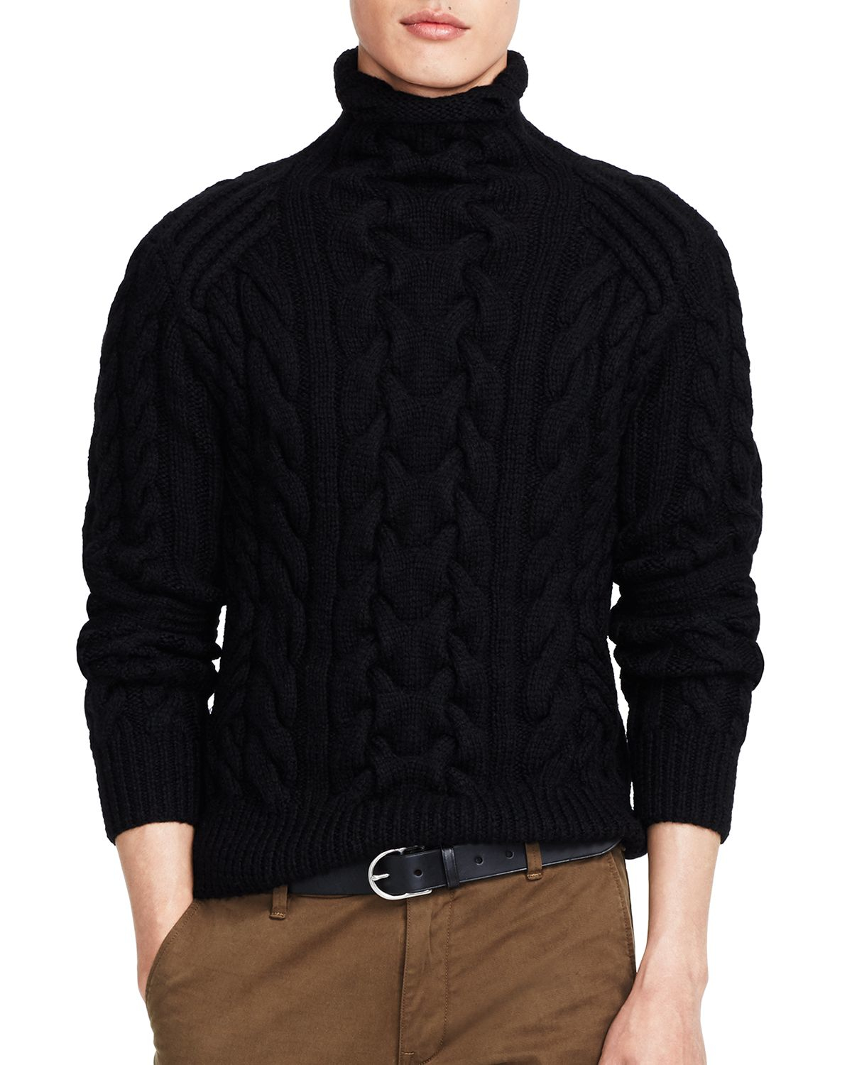 Ralph Lauren Polo Cable-knit Turtleneck Sweater in Black for Men | Lyst