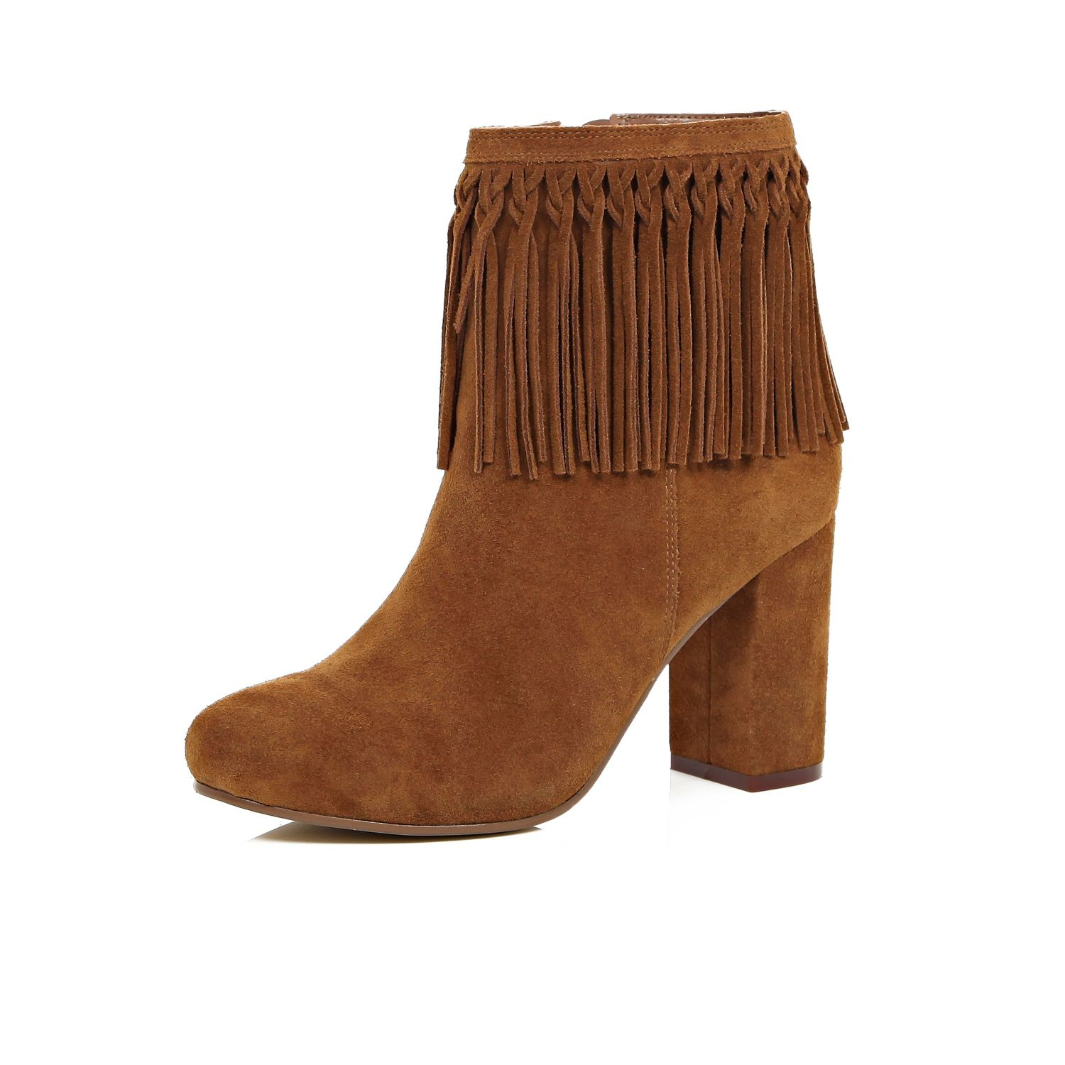 Tan Brown Suede Tassel Ankle Boots 