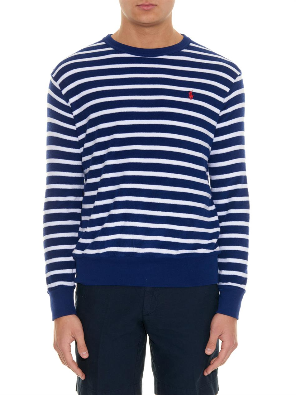 Polo Ralph Lauren Striped Terry-Towelling Long-Sleeved T-Shirt in Blue for  Men | Lyst