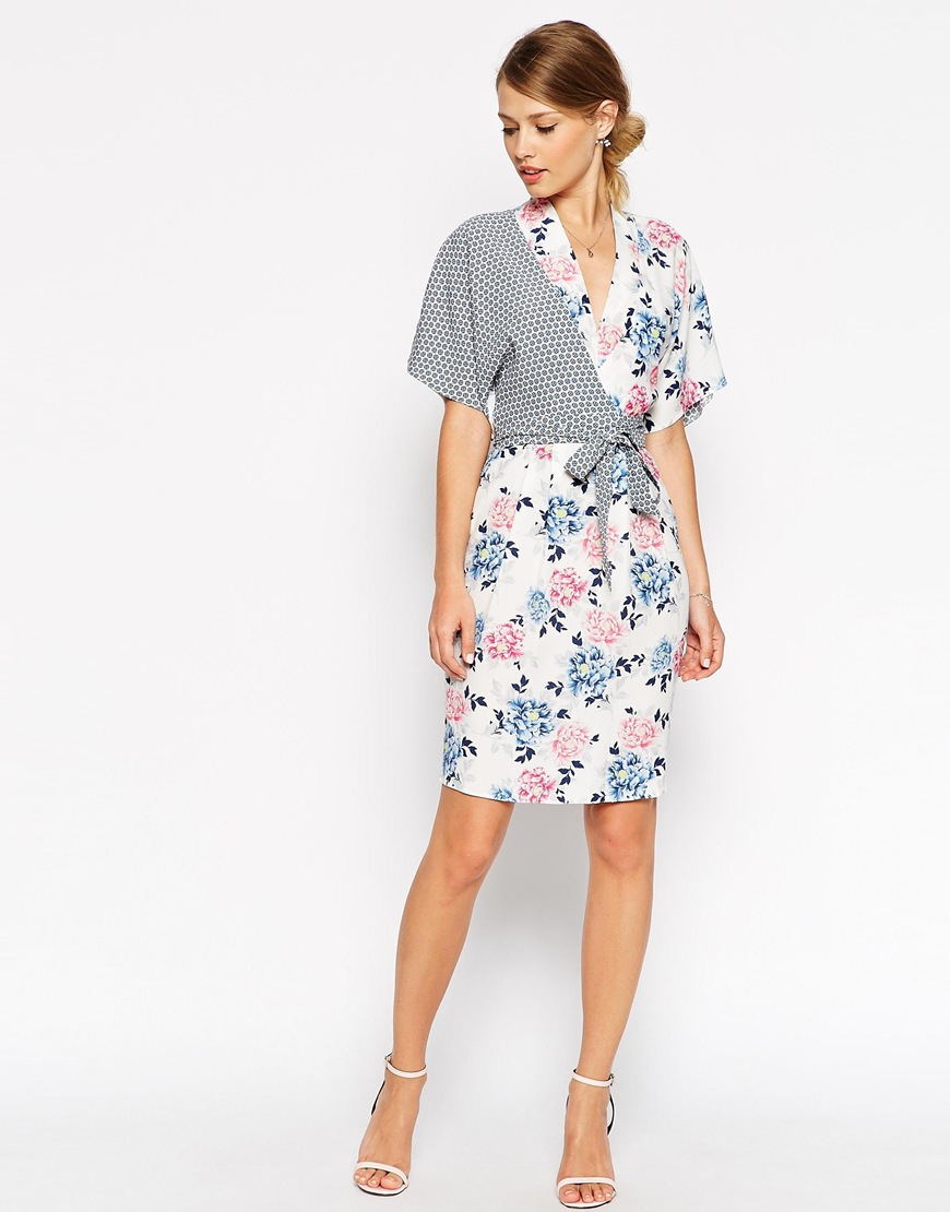 mix print wrap dress