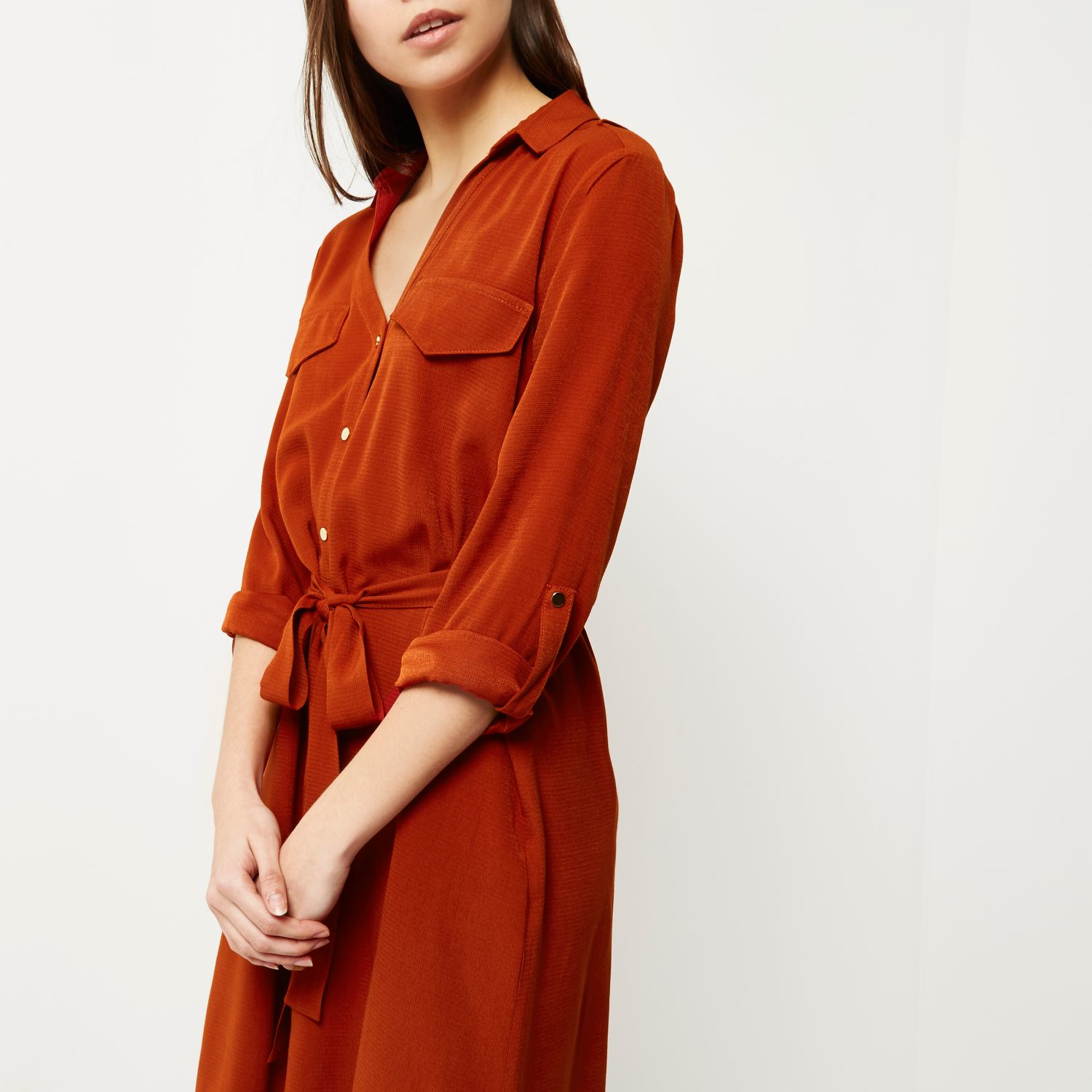 rust shirt dress