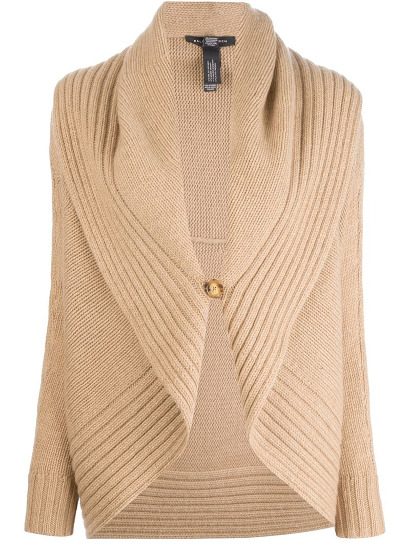 Ralph Lauren Black Label Shawl Collar Cardigan in Natural | Lyst