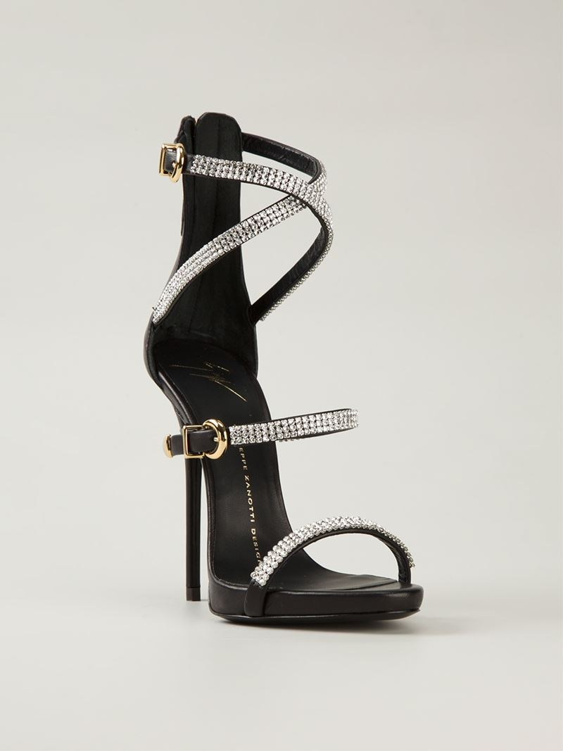 Giuseppe zanotti Crystal Embellished Sandals in Black | Lyst