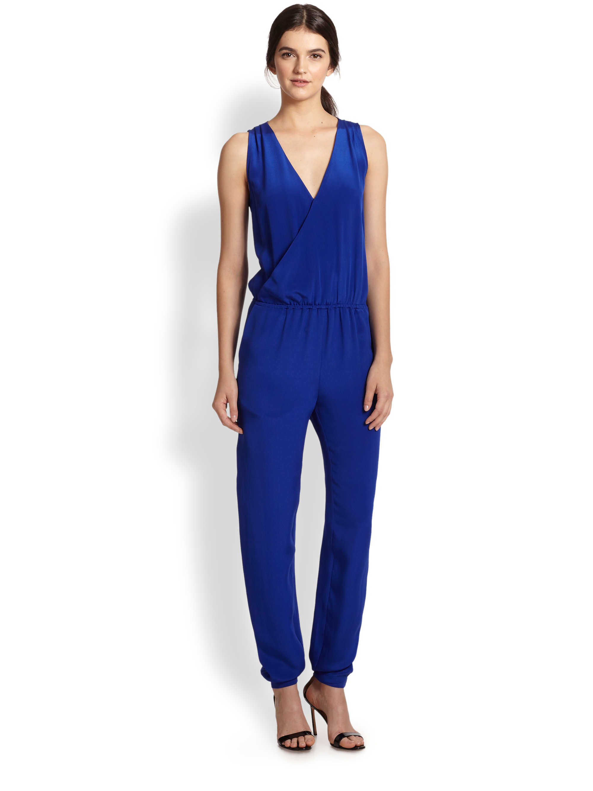 blue silk jumpsuit