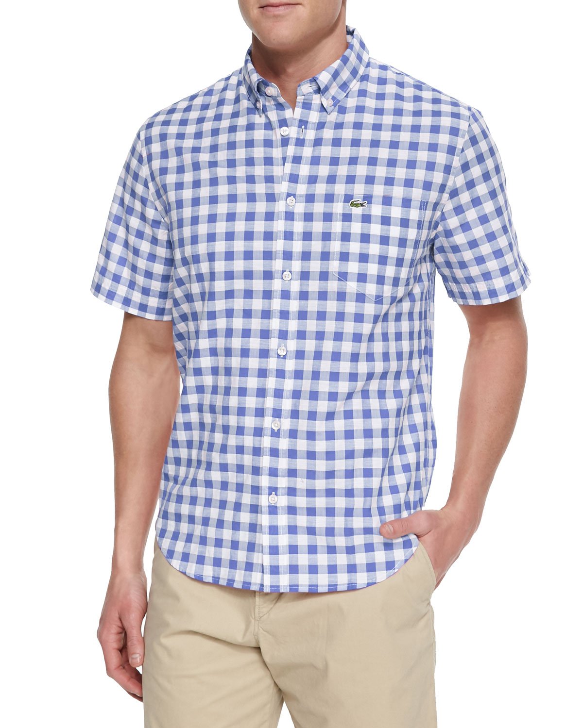 Lyst - Lacoste Gingham Check Short-Sleeve Shirt in Blue for Men