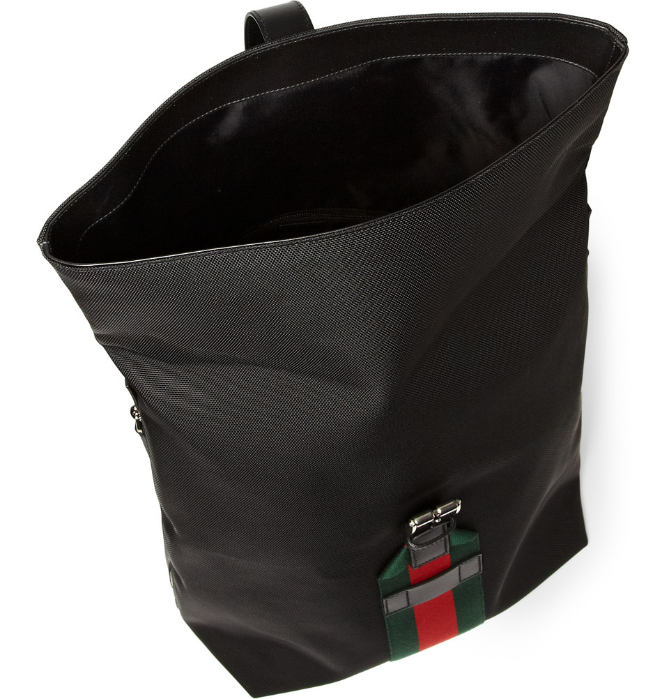 Gucci Leathertrimmed Canvas Backpack in Black for Men Lyst