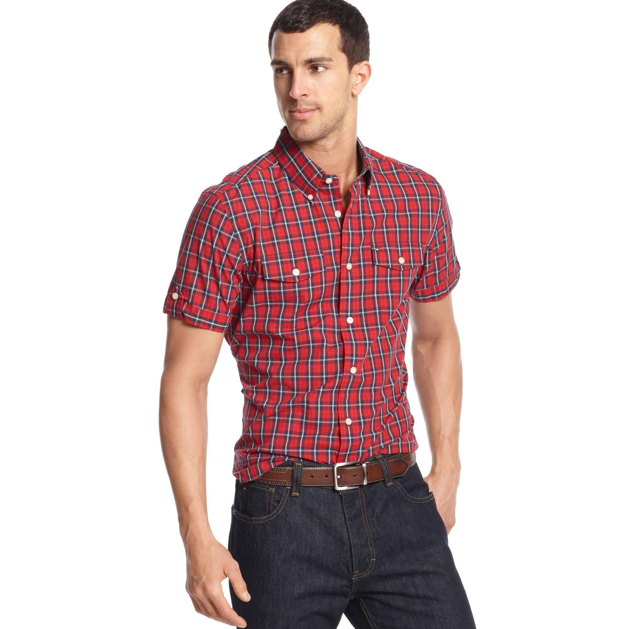Tommy Hilfiger Slim Fit Plaid Trey Shirt in Red for Men (Regal Red) | Lyst
