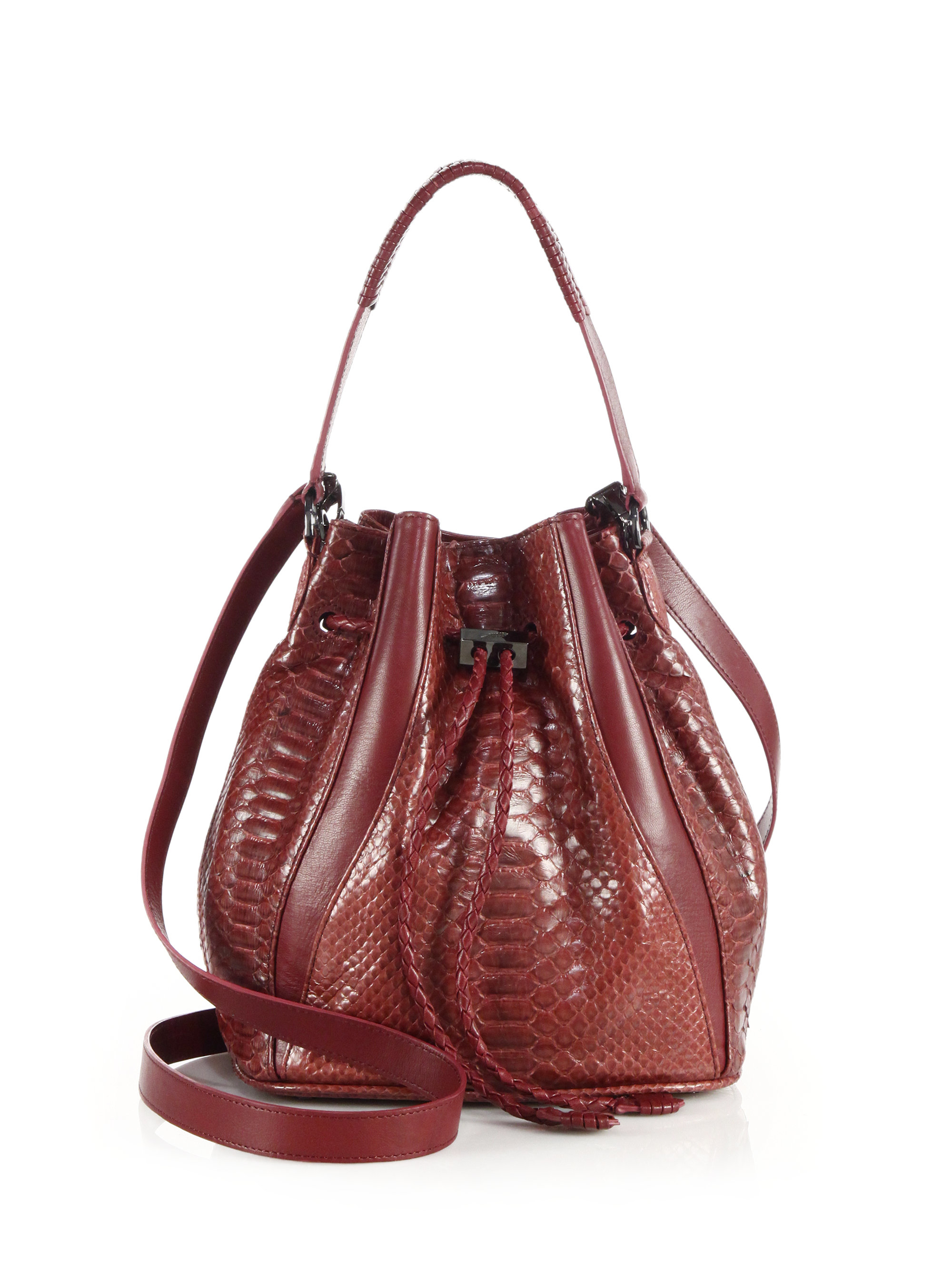 Khirma eliazov Mini Celine Python \u0026amp; Leather Bucket Bag in Red ...
