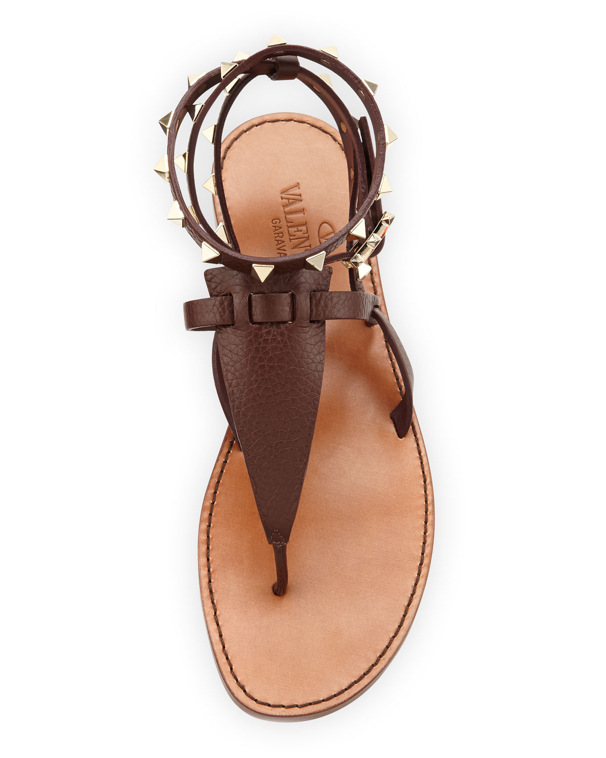 VALENTINO Nappa Rockstud Flair Ankle Wrap Sandals 37 Black 609638