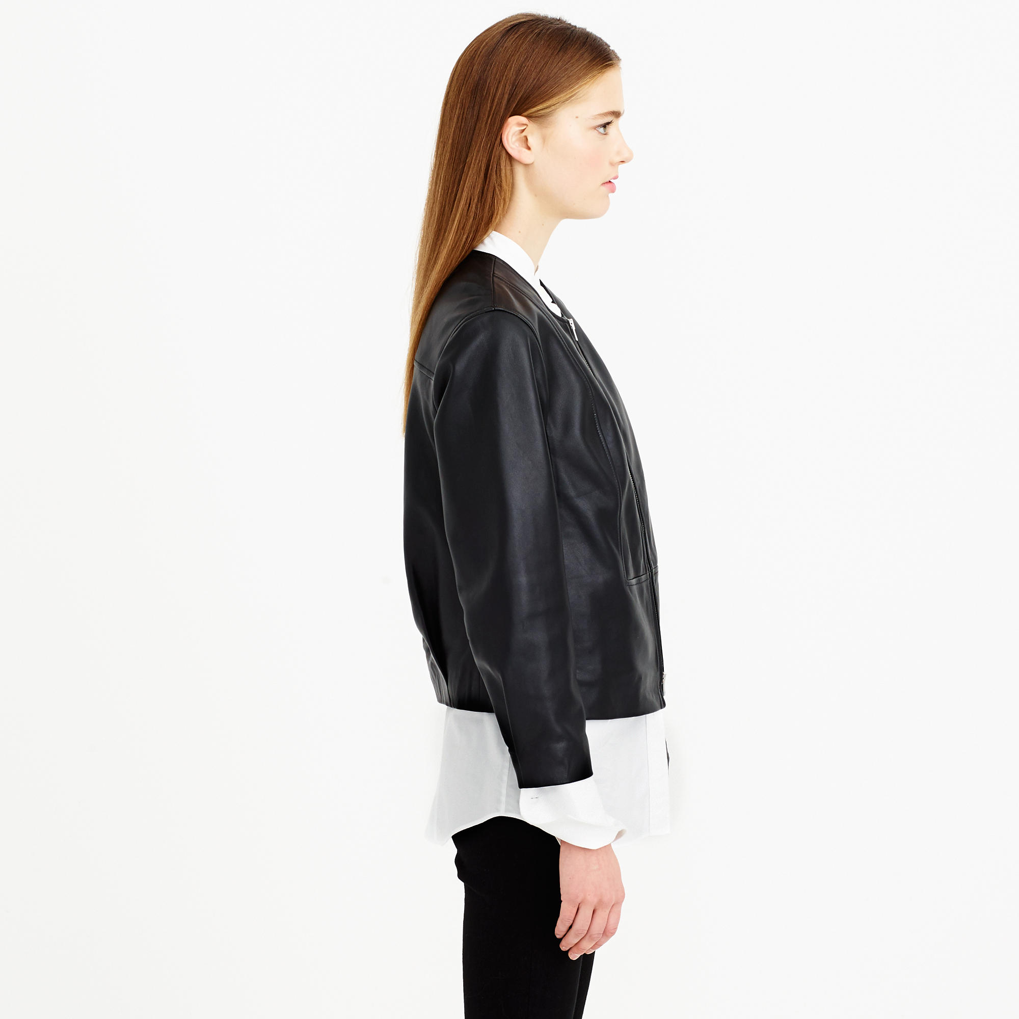 J Crew Black Collection Collarless Leather Jacket