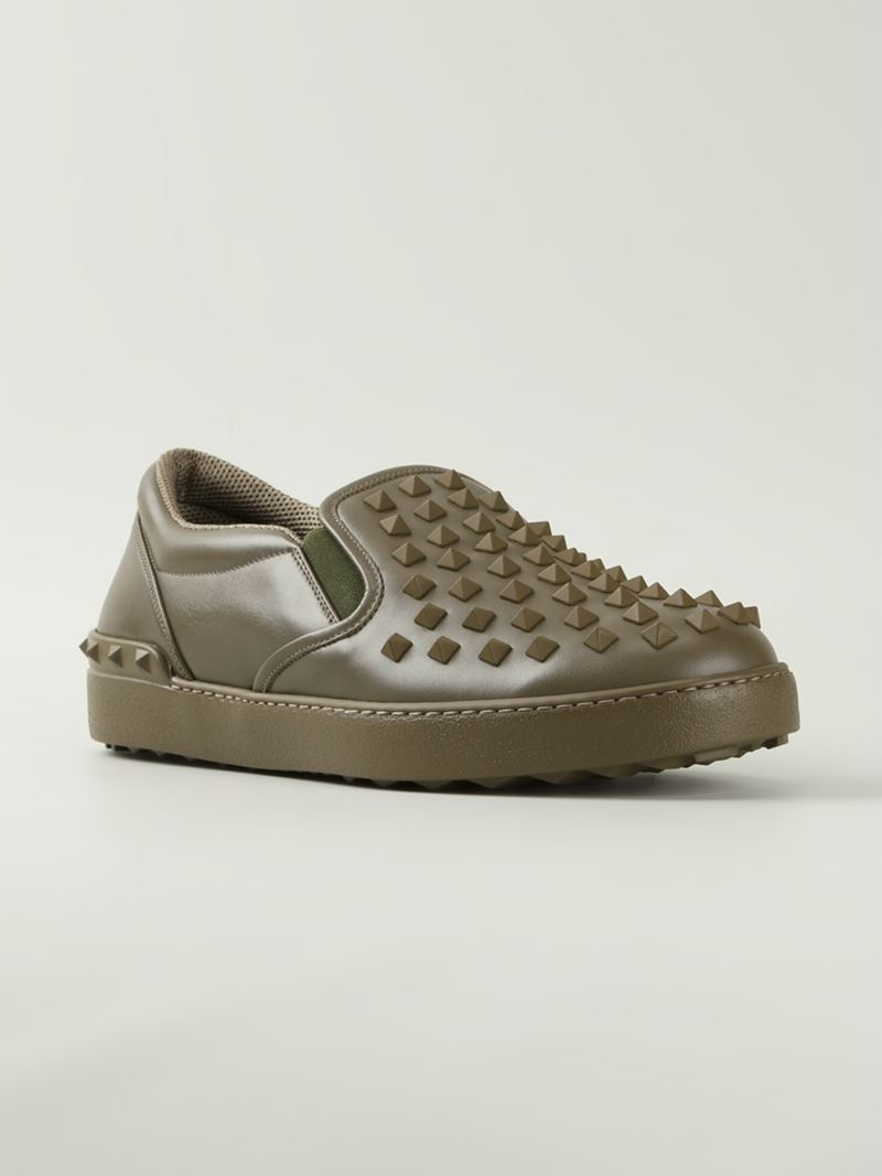 Valentino Rockstud Slip-On Sneakers in Green for Men - Lyst