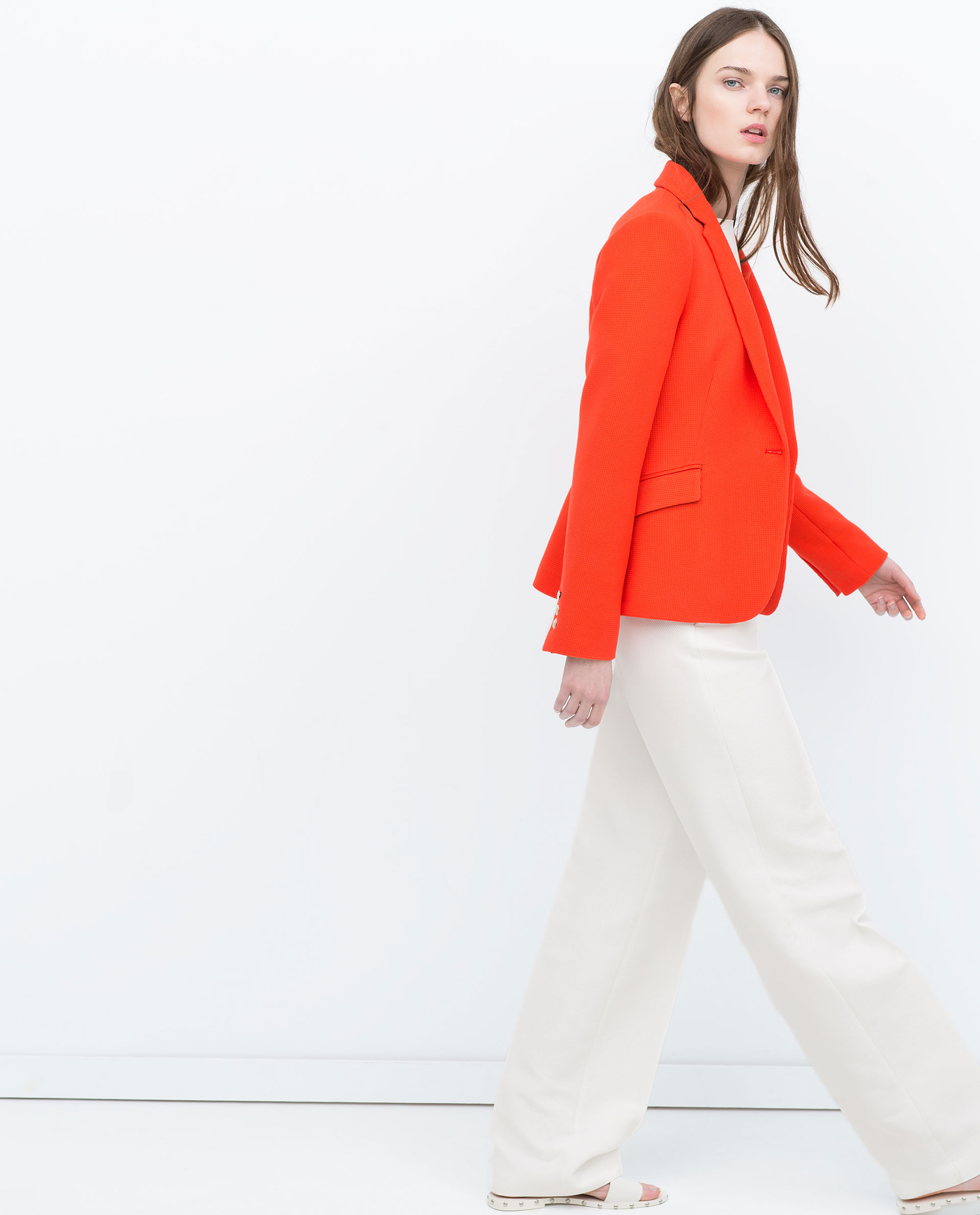 zara orange feather blazer