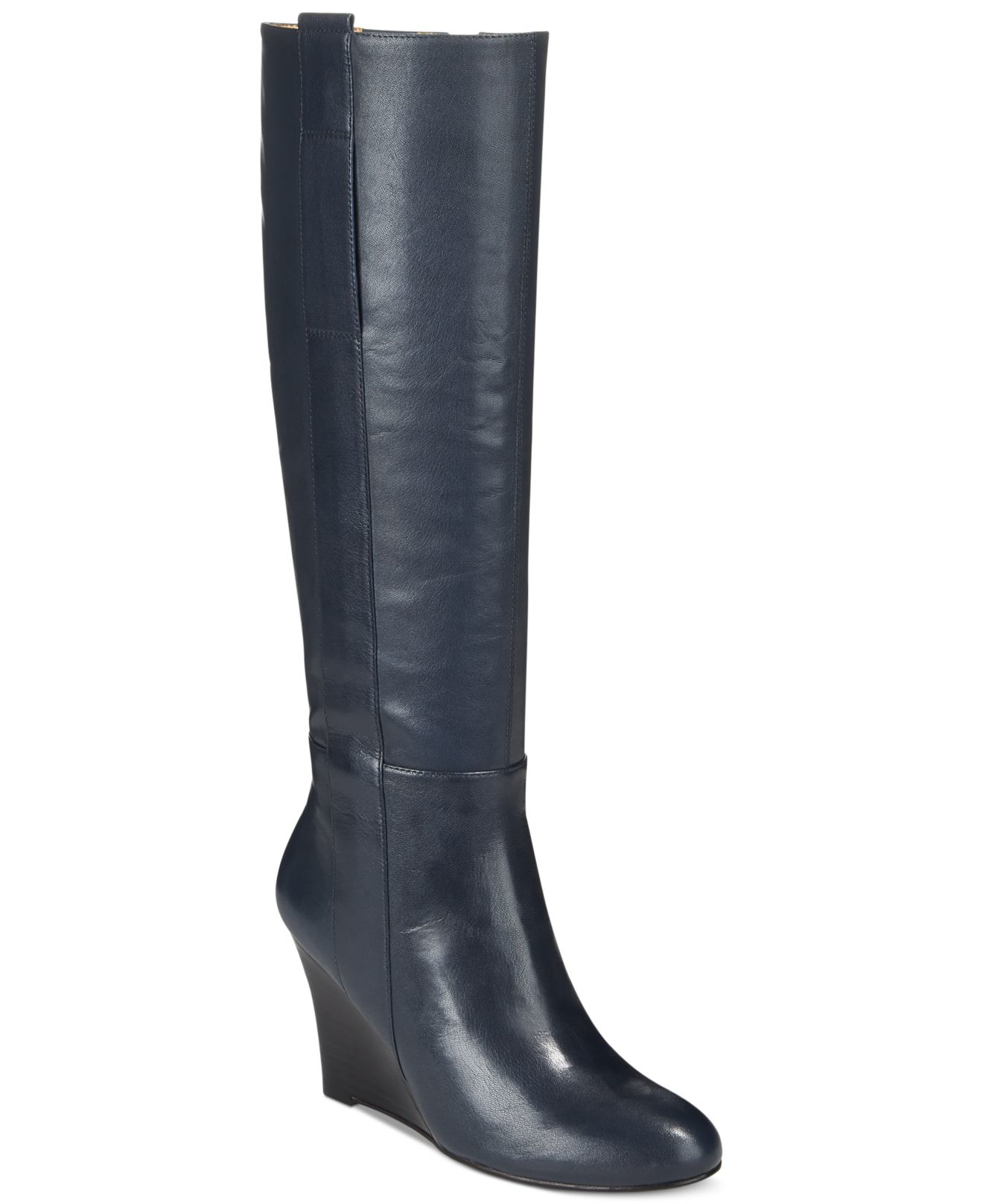 navy blue wedge boots