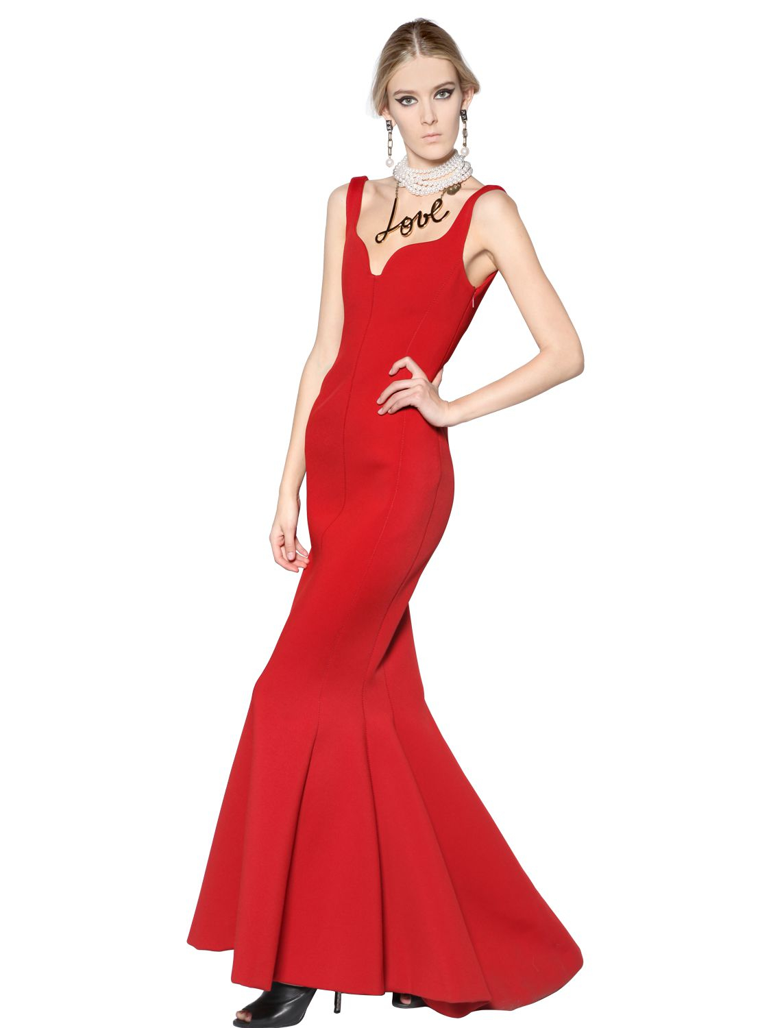 Lanvin Stretch Neoprene Long Dress in Red  Lyst