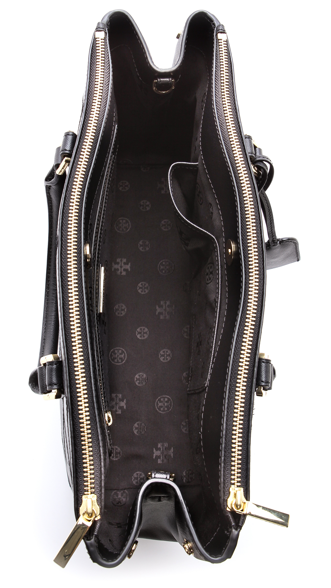 Tory Burch Robinson Stitched Double Zip Tote Black | Lyst