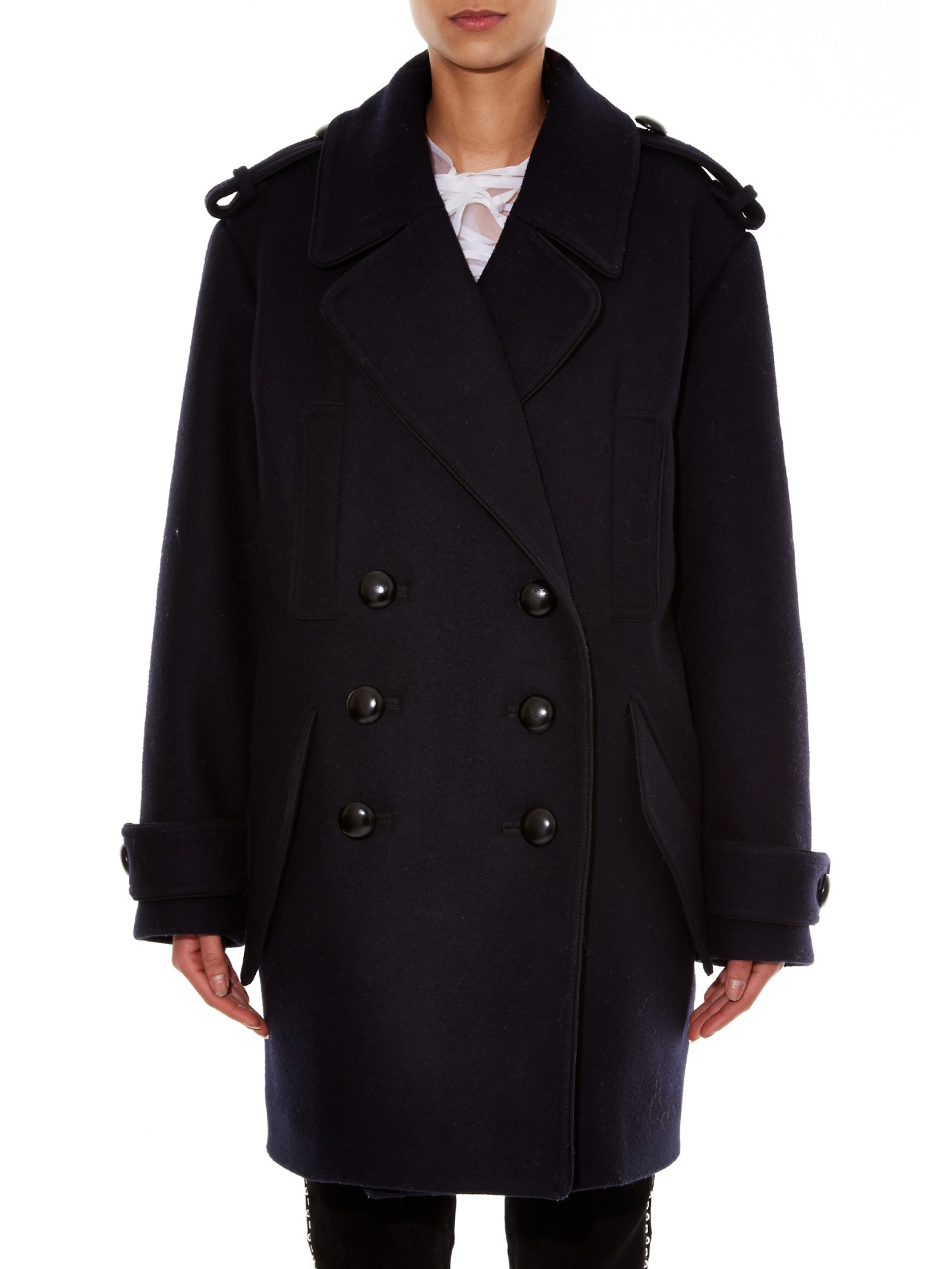 mærke navn hjælp beundring Isabel Marant Karly Wool-blend Pea Coat in Navy (Black) - Lyst